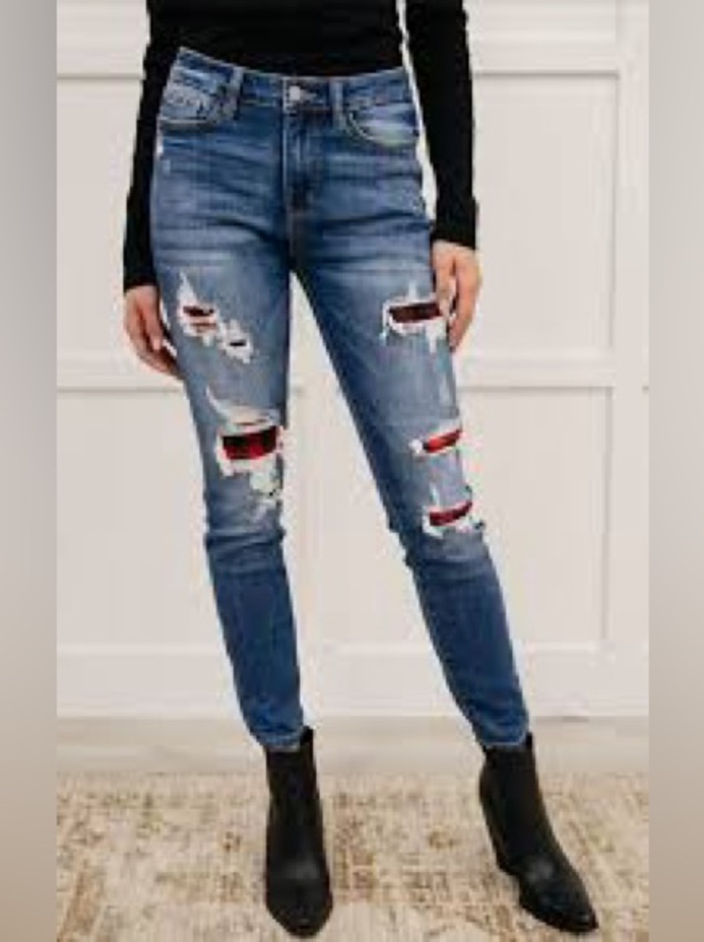 Judy Blue Skinny Jeans with Red Plaid Patch Distressing Size 7/28